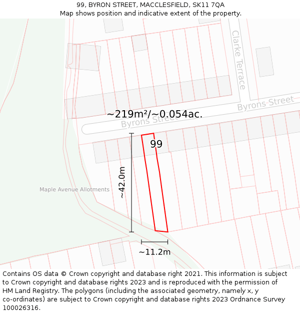 99, BYRON STREET, MACCLESFIELD, SK11 7QA: Plot and title map
