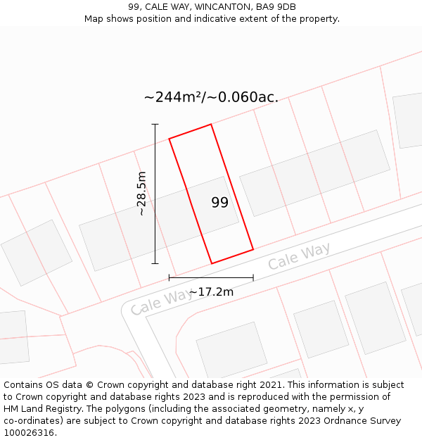 99, CALE WAY, WINCANTON, BA9 9DB: Plot and title map