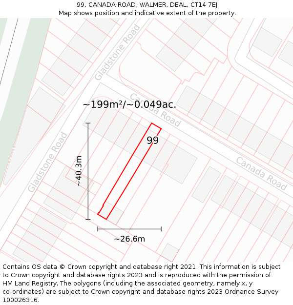 99, CANADA ROAD, WALMER, DEAL, CT14 7EJ: Plot and title map