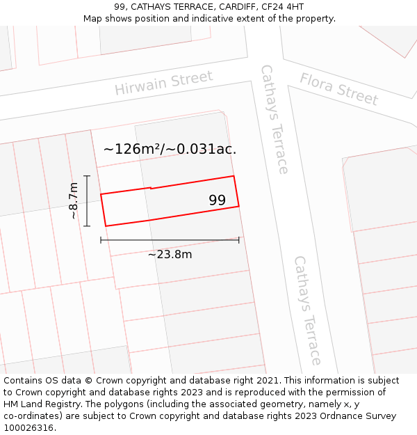 99, CATHAYS TERRACE, CARDIFF, CF24 4HT: Plot and title map
