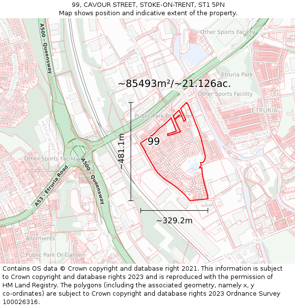 99, CAVOUR STREET, STOKE-ON-TRENT, ST1 5PN: Plot and title map