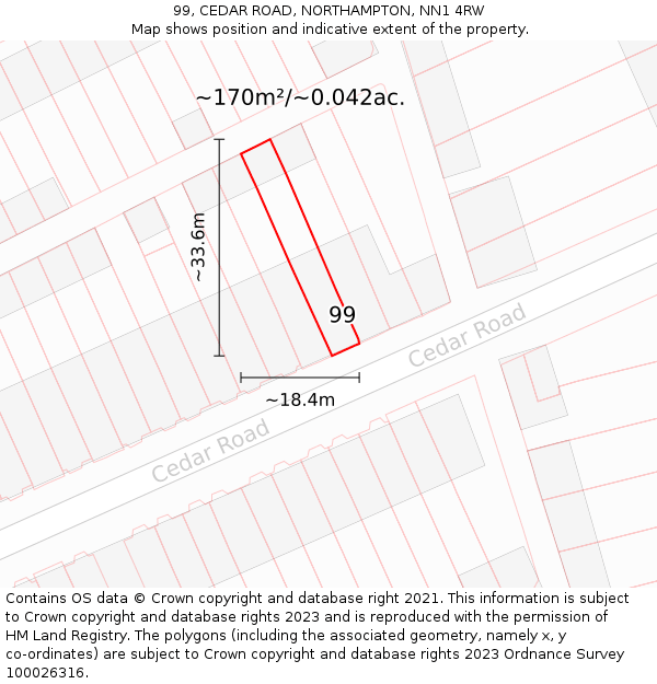 99, CEDAR ROAD, NORTHAMPTON, NN1 4RW: Plot and title map