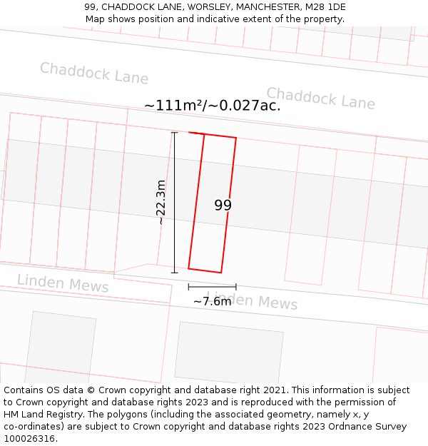 99, CHADDOCK LANE, WORSLEY, MANCHESTER, M28 1DE: Plot and title map