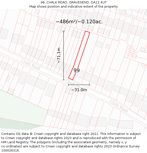 99, CHALK ROAD, GRAVESEND, DA12 4UT: Plot and title map
