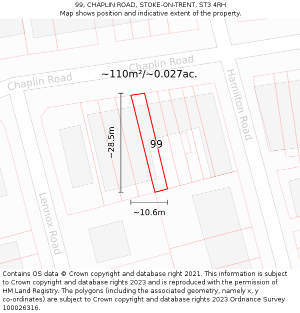 99, CHAPLIN ROAD, STOKE-ON-TRENT, ST3 4RH: Plot and title map