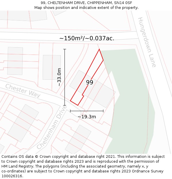 99, CHELTENHAM DRIVE, CHIPPENHAM, SN14 0SF: Plot and title map
