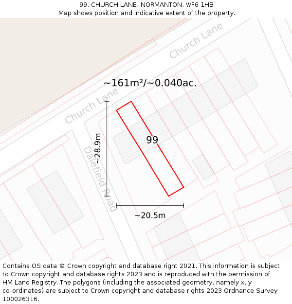 99, CHURCH LANE, NORMANTON, WF6 1HB: Plot and title map