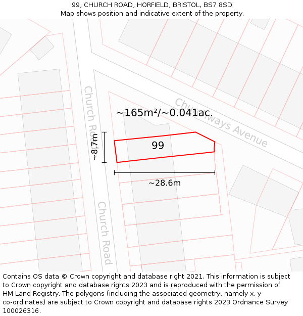 99, CHURCH ROAD, HORFIELD, BRISTOL, BS7 8SD: Plot and title map