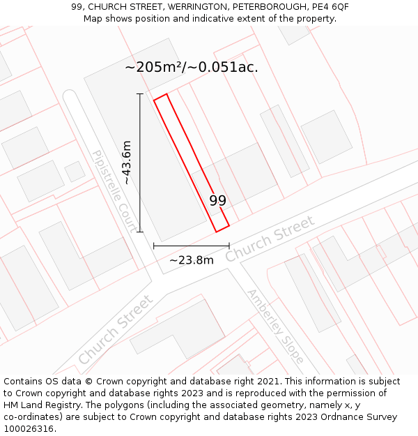 99, CHURCH STREET, WERRINGTON, PETERBOROUGH, PE4 6QF: Plot and title map