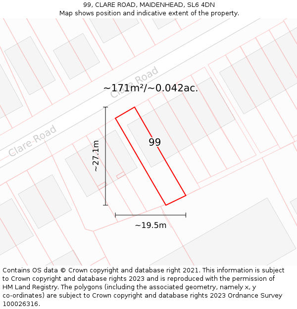 99, CLARE ROAD, MAIDENHEAD, SL6 4DN: Plot and title map
