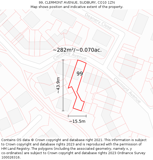 99, CLERMONT AVENUE, SUDBURY, CO10 1ZN: Plot and title map