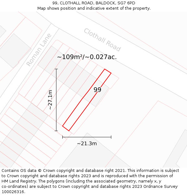 99, CLOTHALL ROAD, BALDOCK, SG7 6PD: Plot and title map