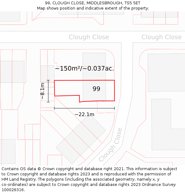 99, CLOUGH CLOSE, MIDDLESBROUGH, TS5 5ET: Plot and title map