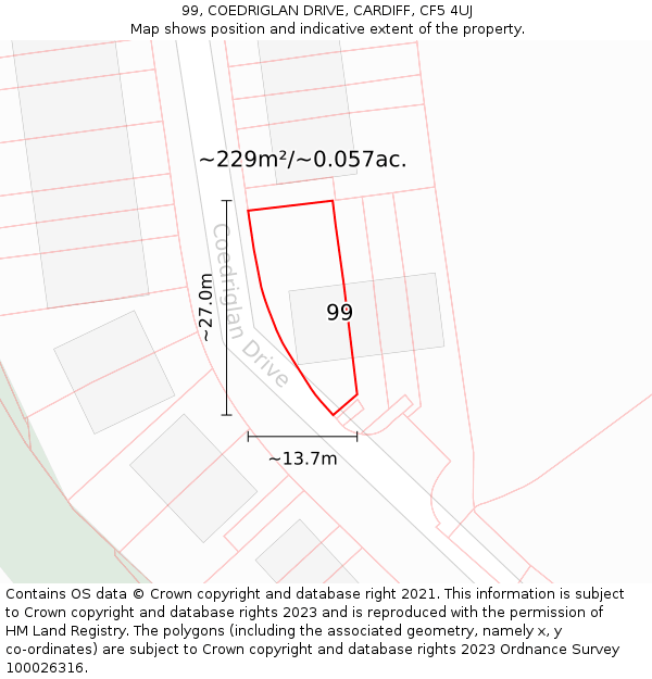 99, COEDRIGLAN DRIVE, CARDIFF, CF5 4UJ: Plot and title map