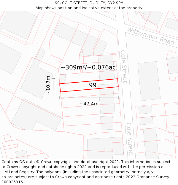 99, COLE STREET, DUDLEY, DY2 9PA: Plot and title map