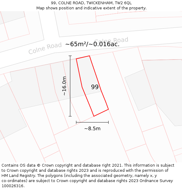 99, COLNE ROAD, TWICKENHAM, TW2 6QL: Plot and title map
