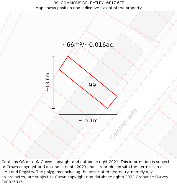 99, COMMONSIDE, BATLEY, WF17 6EE: Plot and title map