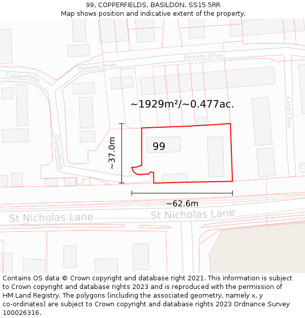 99, COPPERFIELDS, BASILDON, SS15 5RR: Plot and title map