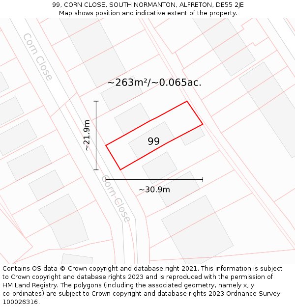 99, CORN CLOSE, SOUTH NORMANTON, ALFRETON, DE55 2JE: Plot and title map