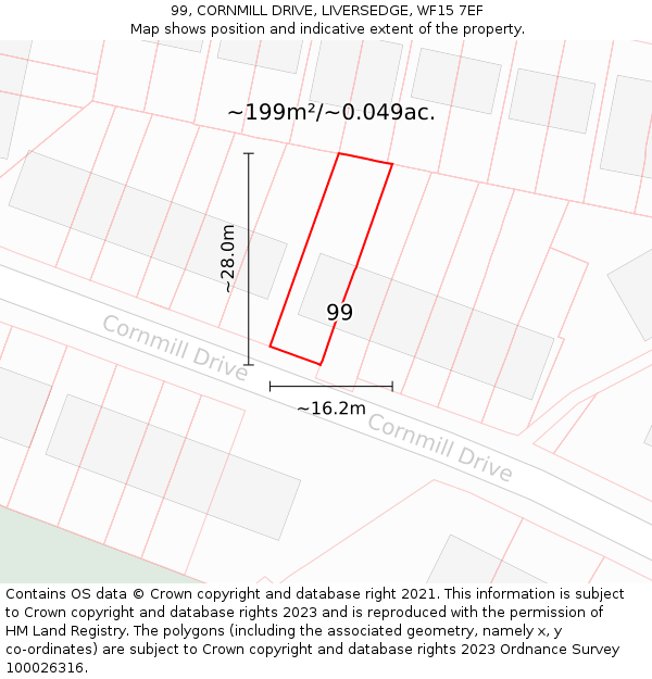 99, CORNMILL DRIVE, LIVERSEDGE, WF15 7EF: Plot and title map