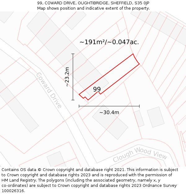 99, COWARD DRIVE, OUGHTIBRIDGE, SHEFFIELD, S35 0JP: Plot and title map