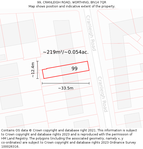 99, CRANLEIGH ROAD, WORTHING, BN14 7QR: Plot and title map