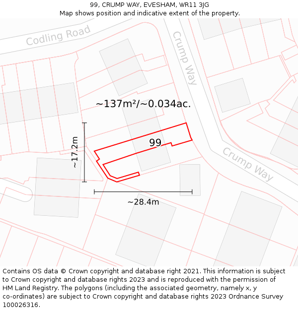99, CRUMP WAY, EVESHAM, WR11 3JG: Plot and title map