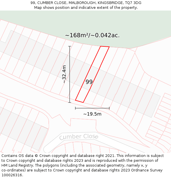 99, CUMBER CLOSE, MALBOROUGH, KINGSBRIDGE, TQ7 3DG: Plot and title map