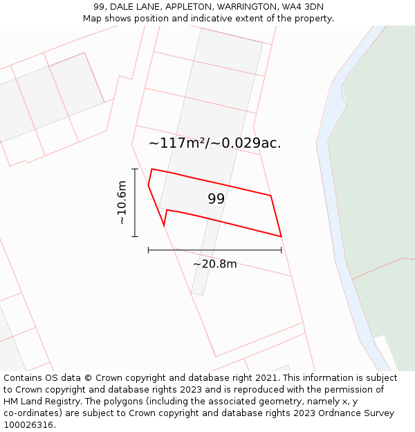 99, DALE LANE, APPLETON, WARRINGTON, WA4 3DN: Plot and title map