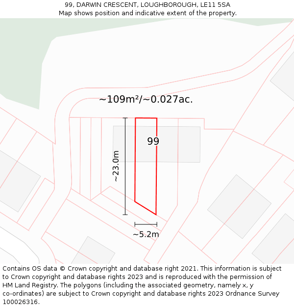 99, DARWIN CRESCENT, LOUGHBOROUGH, LE11 5SA: Plot and title map