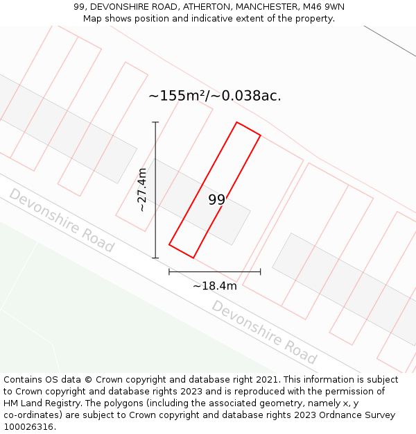 99, DEVONSHIRE ROAD, ATHERTON, MANCHESTER, M46 9WN: Plot and title map