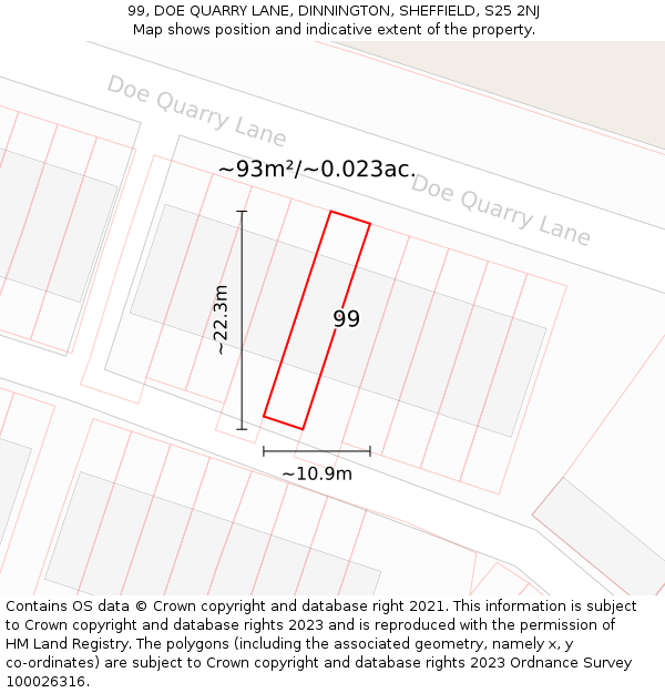 99, DOE QUARRY LANE, DINNINGTON, SHEFFIELD, S25 2NJ: Plot and title map