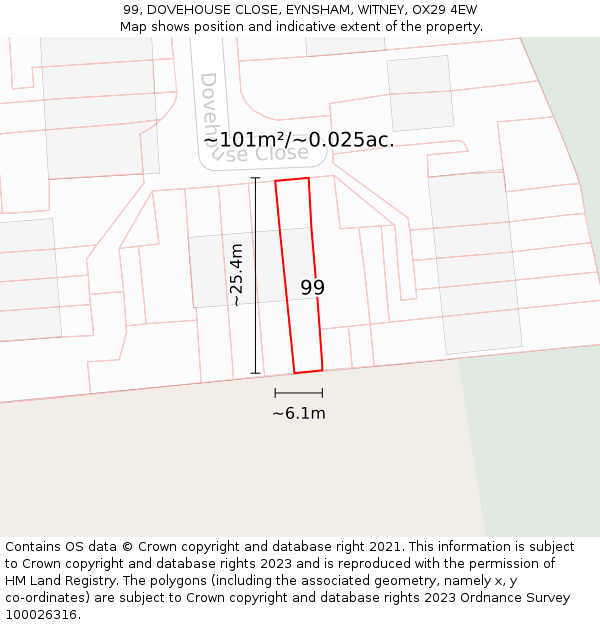 99, DOVEHOUSE CLOSE, EYNSHAM, WITNEY, OX29 4EW: Plot and title map