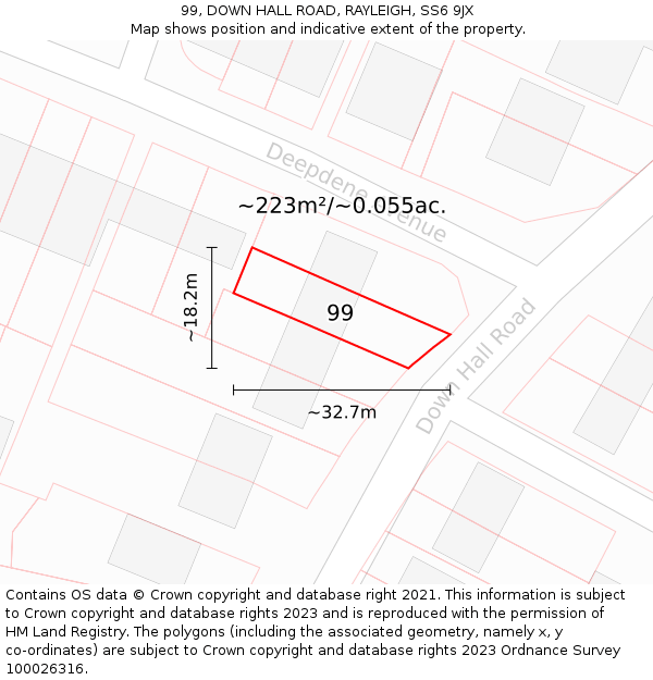 99, DOWN HALL ROAD, RAYLEIGH, SS6 9JX: Plot and title map
