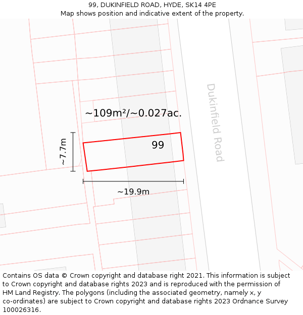 99, DUKINFIELD ROAD, HYDE, SK14 4PE: Plot and title map