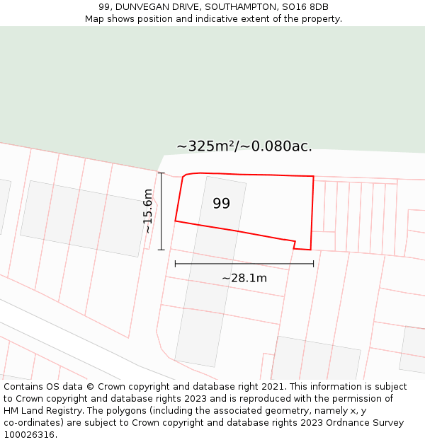 99, DUNVEGAN DRIVE, SOUTHAMPTON, SO16 8DB: Plot and title map