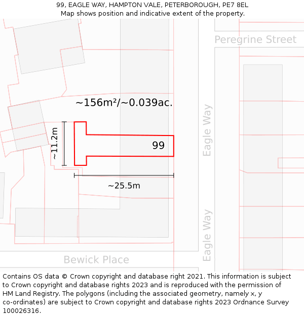 99, EAGLE WAY, HAMPTON VALE, PETERBOROUGH, PE7 8EL: Plot and title map