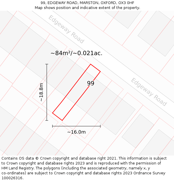 99, EDGEWAY ROAD, MARSTON, OXFORD, OX3 0HF: Plot and title map