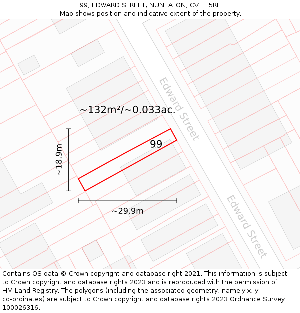 99, EDWARD STREET, NUNEATON, CV11 5RE: Plot and title map