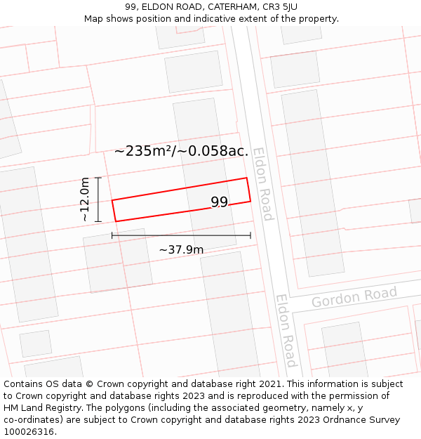 99, ELDON ROAD, CATERHAM, CR3 5JU: Plot and title map