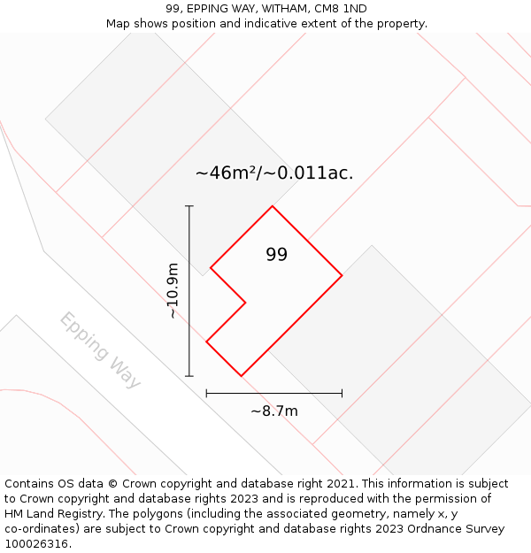 99, EPPING WAY, WITHAM, CM8 1ND: Plot and title map