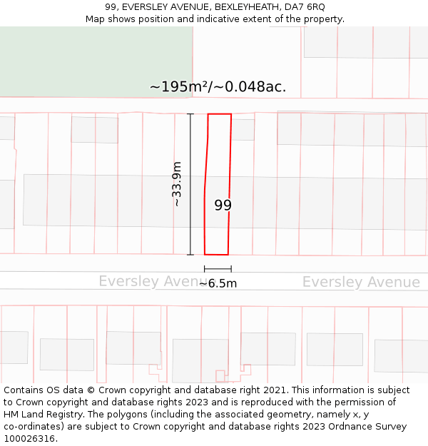 99, EVERSLEY AVENUE, BEXLEYHEATH, DA7 6RQ: Plot and title map