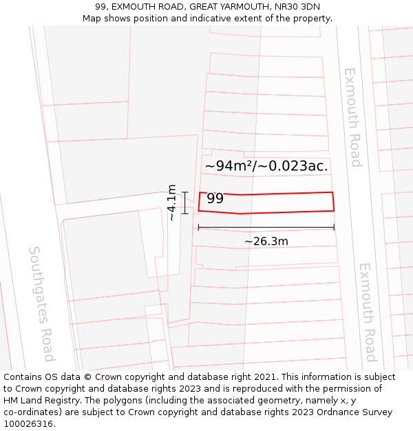 99, EXMOUTH ROAD, GREAT YARMOUTH, NR30 3DN: Plot and title map