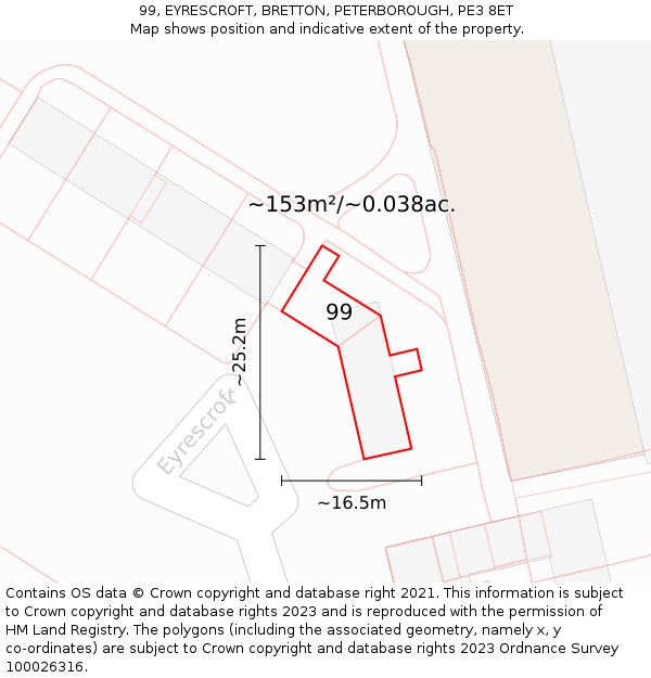 99, EYRESCROFT, BRETTON, PETERBOROUGH, PE3 8ET: Plot and title map