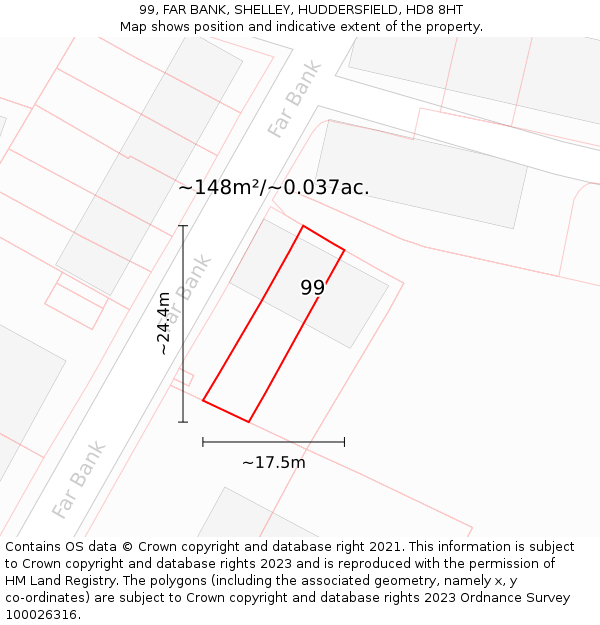 99, FAR BANK, SHELLEY, HUDDERSFIELD, HD8 8HT: Plot and title map