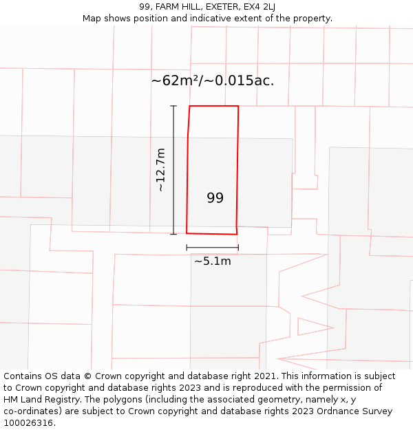 99, FARM HILL, EXETER, EX4 2LJ: Plot and title map