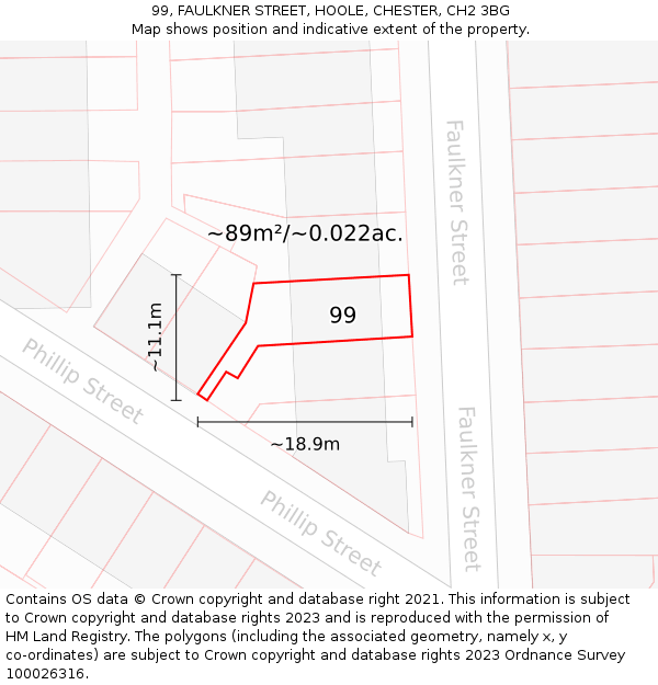 99, FAULKNER STREET, HOOLE, CHESTER, CH2 3BG: Plot and title map