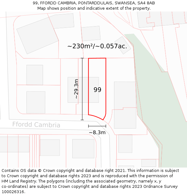99, FFORDD CAMBRIA, PONTARDDULAIS, SWANSEA, SA4 8AB: Plot and title map