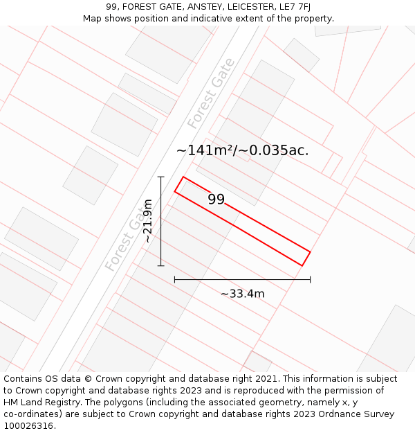 99, FOREST GATE, ANSTEY, LEICESTER, LE7 7FJ: Plot and title map