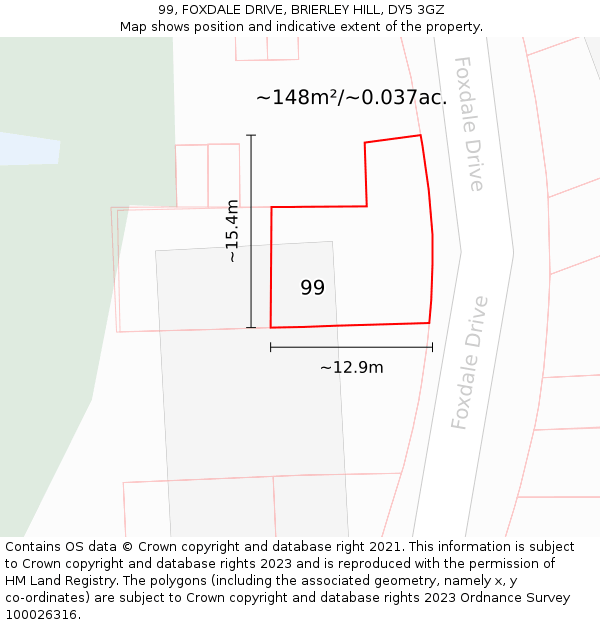 99, FOXDALE DRIVE, BRIERLEY HILL, DY5 3GZ: Plot and title map